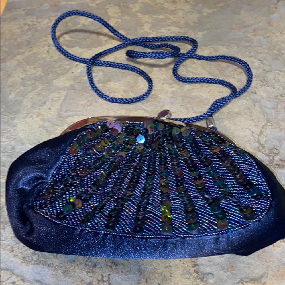 Navy blue sequin clutch - like new!
